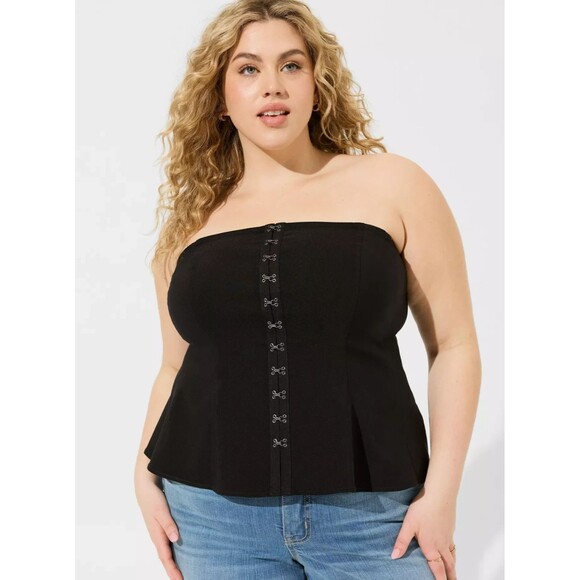NWT Torrid Fit And Flare Button Up Strapless Crop Top Black 4X 26 Plus - Picture 2 of 5
